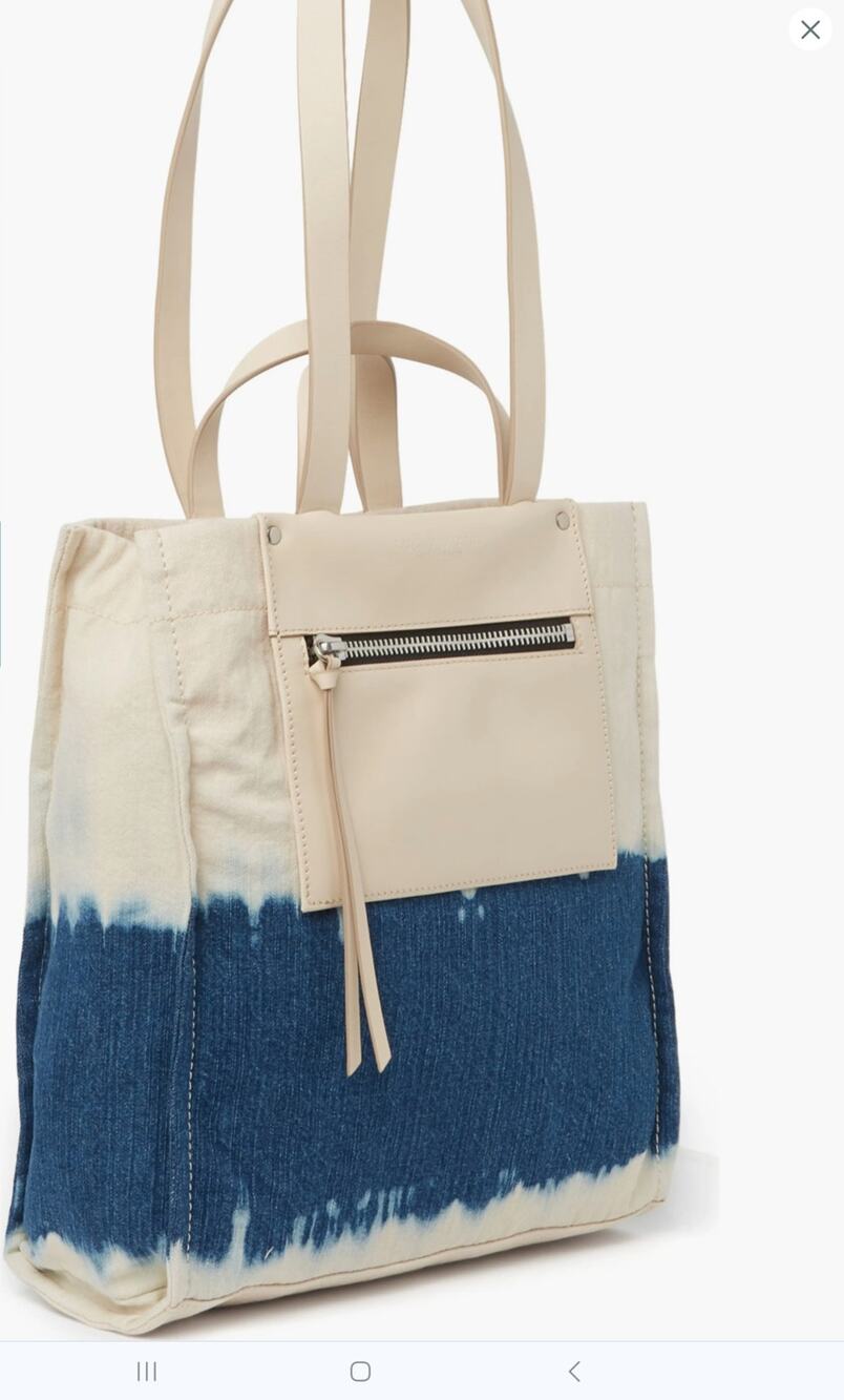 Lucky Brand Blue Cream Tie Dye Soue Canvas Leather Trim Tote Bag NWT